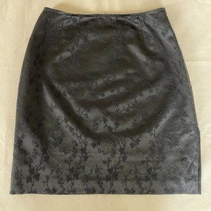 Philippe Adec Black on Black Silk Brocade Cherry Blossom Mini Skirt, Size 4